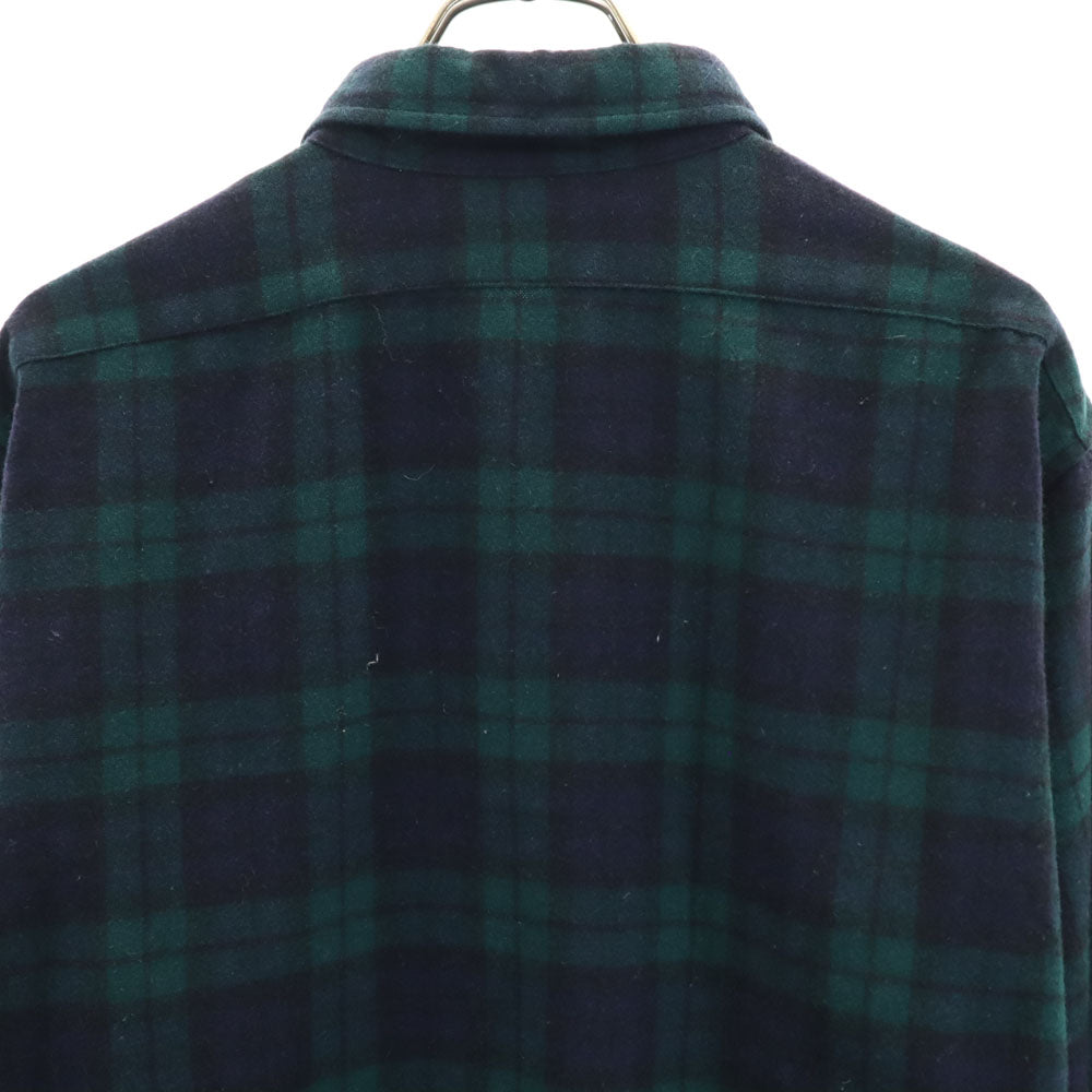PENDLETON ペンドルトン 70s ヴィンテージ USA製 ウールブレンド チェック柄 長袖 ウールシャツ L グリーン×ネイビー メンズ