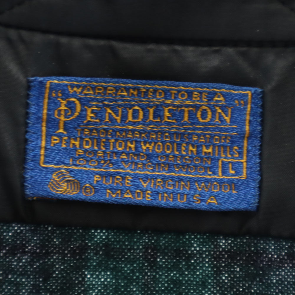 PENDLETON ペンドルトン 70s ヴィンテージ USA製 ウールブレンド チェック柄 長袖 ウールシャツ L グリーン×ネイビー メンズ