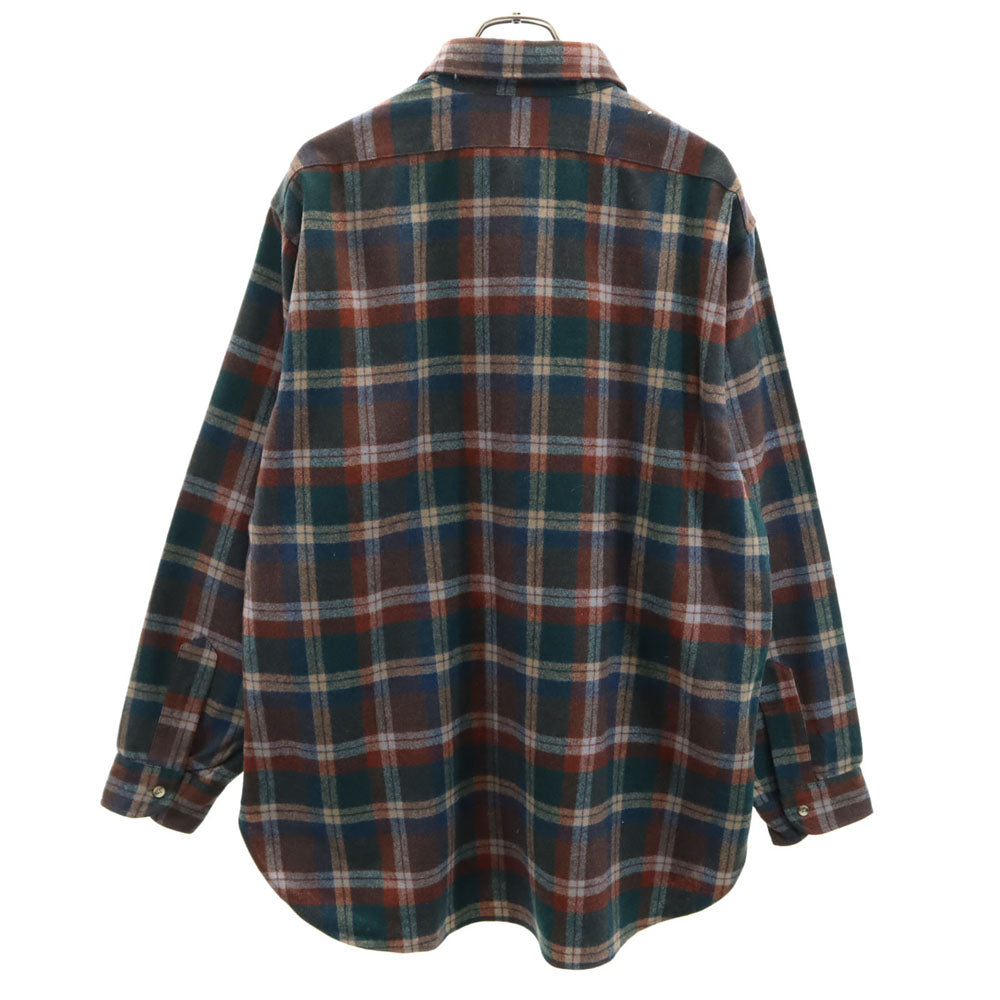 PENDLETON ペンドルトン 70s ヴィンテージ USA製 ウールブレンド チェック柄 長袖 衿芯 ウールシャツ XL ブラウン×グリーン メンズ