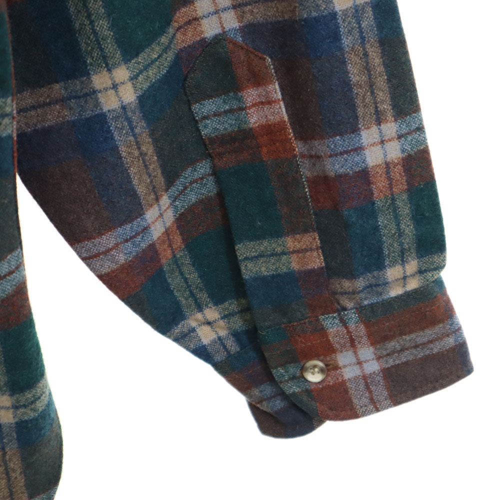 PENDLETON ペンドルトン 70s ヴィンテージ USA製 ウールブレンド チェック柄 長袖 衿芯 ウールシャツ XL ブラウン×グリーン メンズ