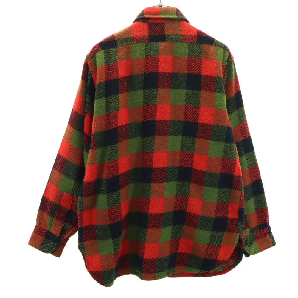 VINTAGE ヴィンテージ 50s 60s マチ付き ウールブレンド チェック柄 長袖 ウールシャツ レッド×グリーン メンズ
