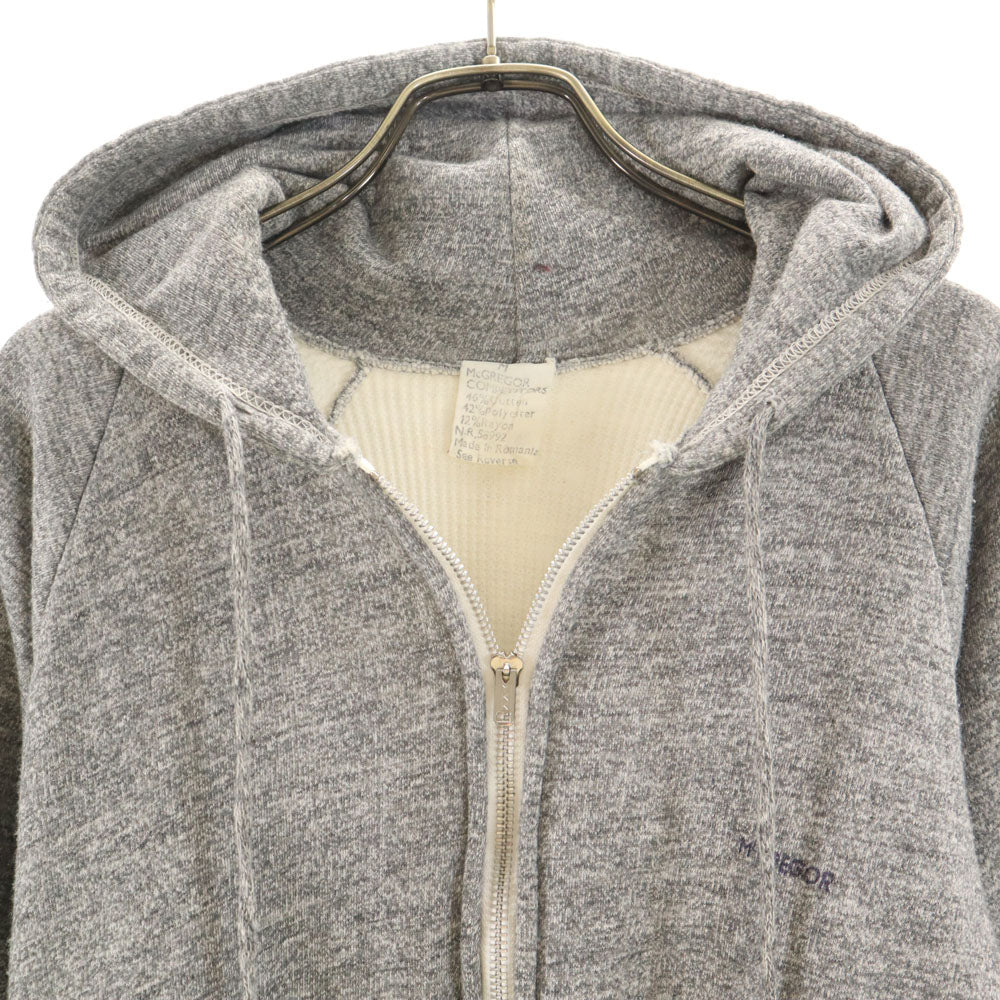 マクレガー 80s ヴィンテージ ルーマニア製 片爪YKK 長袖 裏地サーマル ジップパーカー M グレー McGregor 染み込みプリント メンズ