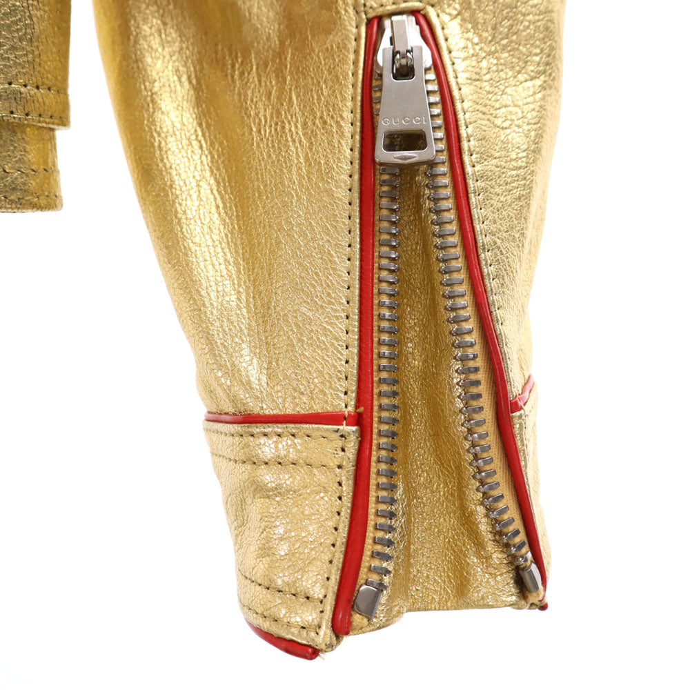 GUCCI グッチ 491948 イタリア製 ゴートレザー ダブルライダースジャケット 36 ゴールド スパンコール ショート丈 ハンガー 衣装カバー付き レディース