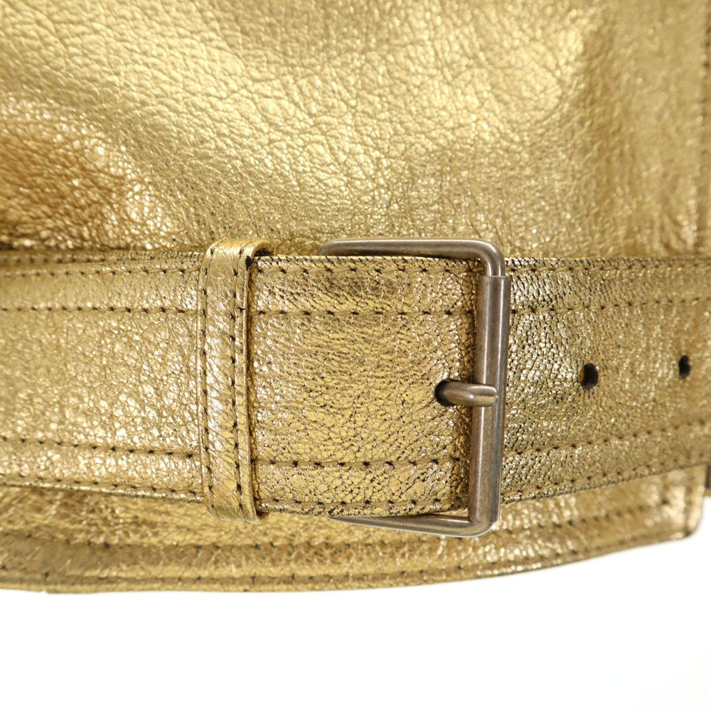 GUCCI グッチ 491948 イタリア製 ゴートレザー ダブルライダースジャケット 36 ゴールド スパンコール ショート丈 ハンガー 衣装カバー付き レディース