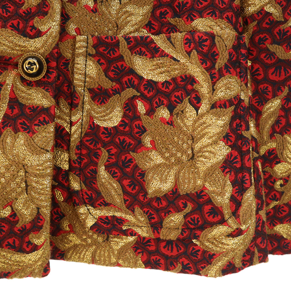 GUCCI グッチ 441738 イタリア製 花柄 ジャガード ジャケット 38 レッド 他 リボン ハンガー付き レディース