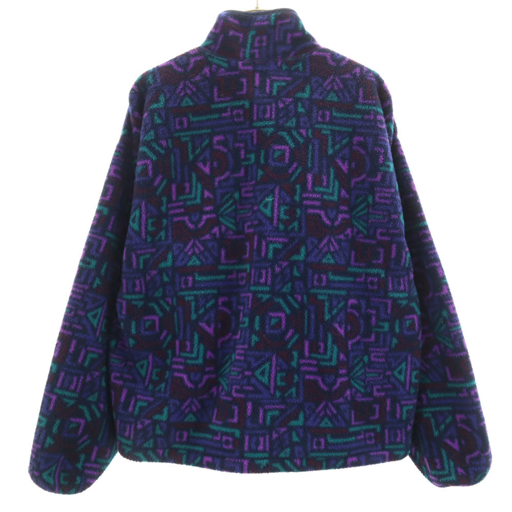 Columbia コロンビア 90s アウトドア オールド 総柄 ハーフジップ フリース ジャケット M ネイビー プルオーバー レディース