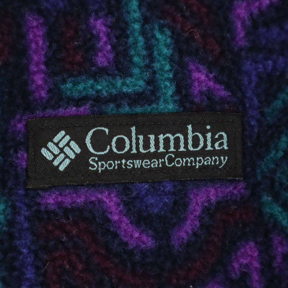 Columbia コロンビア 90s アウトドア オールド 総柄 ハーフジップ フリース ジャケット M ネイビー プルオーバー レディース
