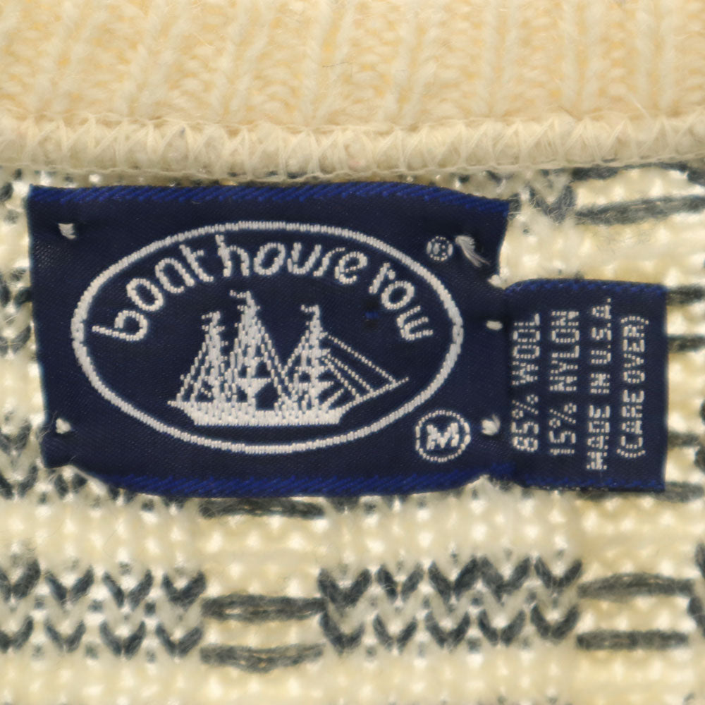 boat house row 90s オールド USA製 ウールブレンド 総柄 長袖 セーター M ベージュ ニット メンズ