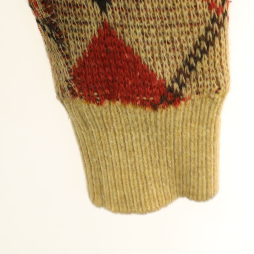 Rio リオ 90s 80s オールド アーガイル柄 長袖 エルボーパッチ セーター M レッド×オクター ニット メンズ