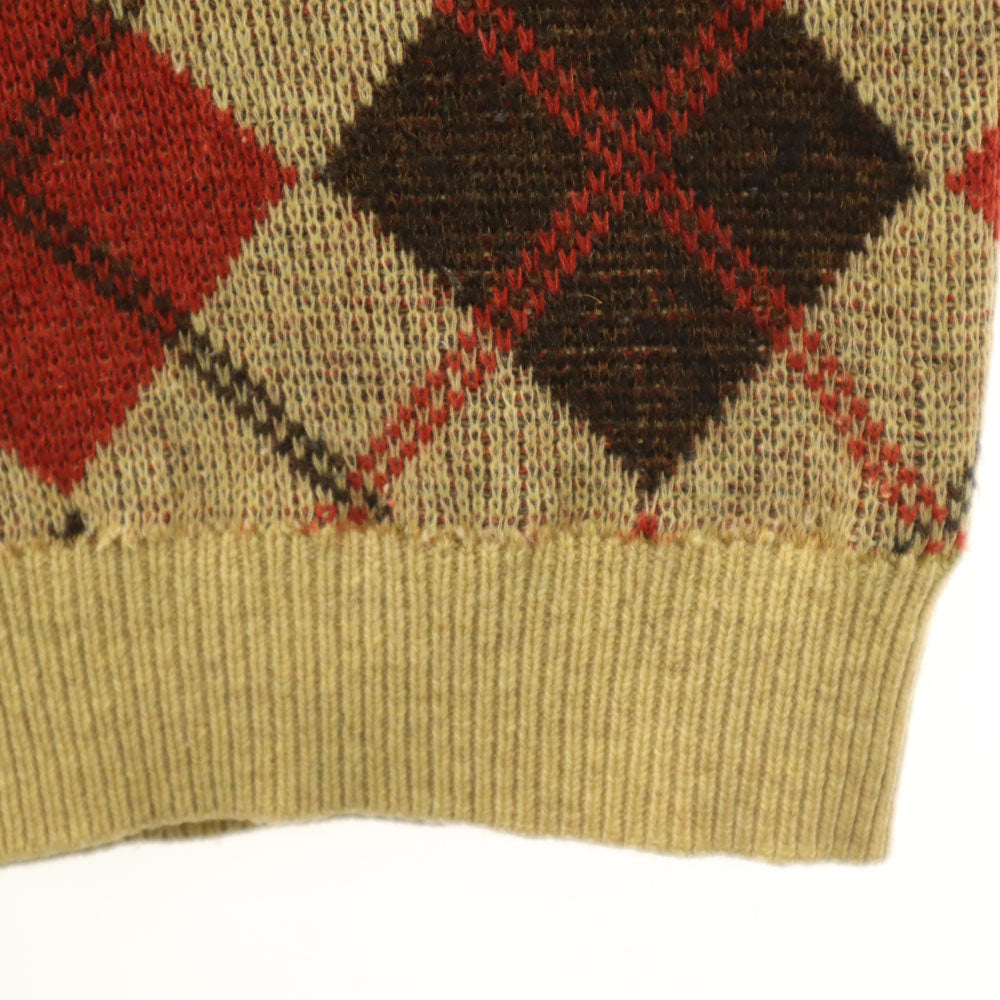 Rio リオ 90s 80s オールド アーガイル柄 長袖 エルボーパッチ セーター M レッド×オクター ニット メンズ