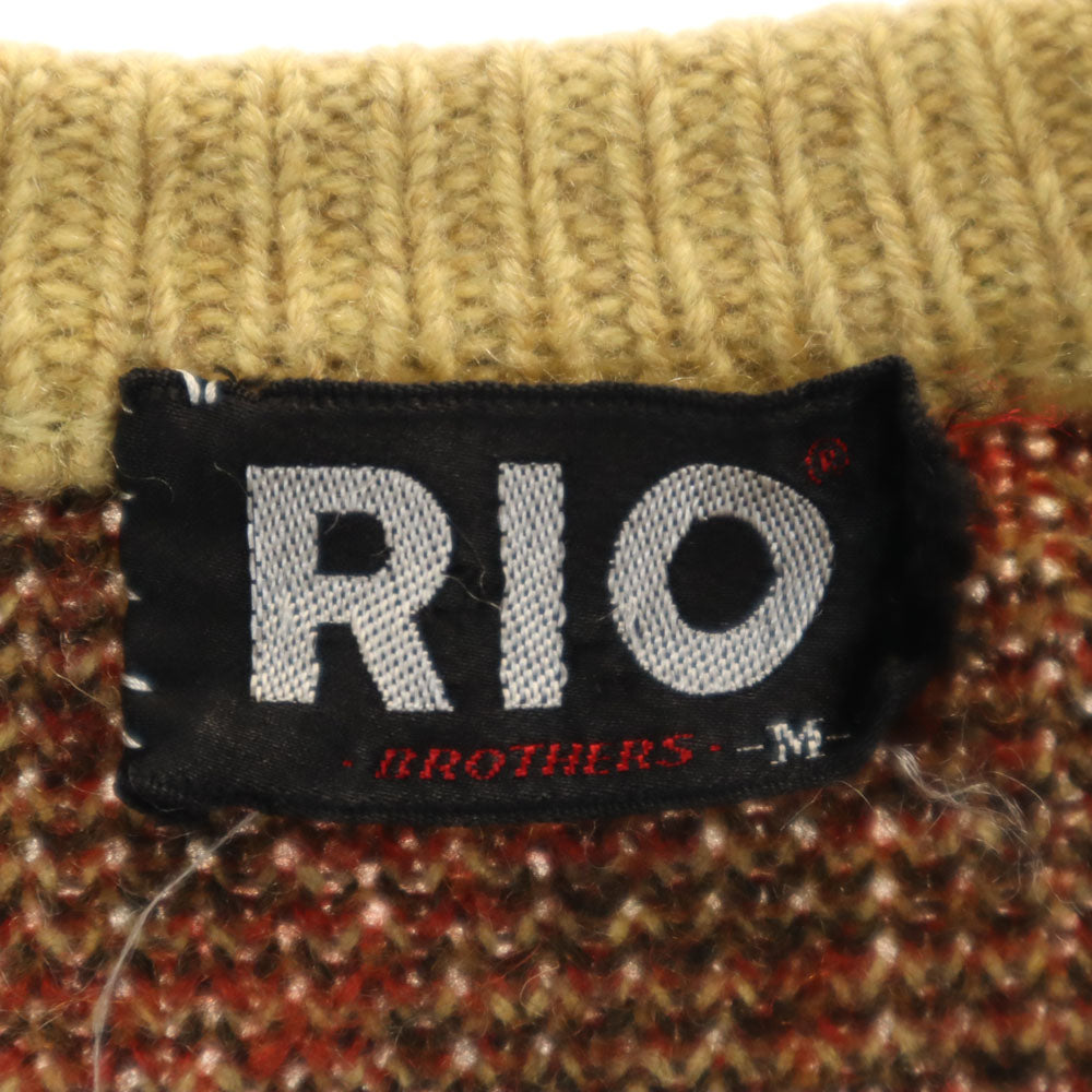 Rio リオ 90s 80s オールド アーガイル柄 長袖 エルボーパッチ セーター M レッド×オクター ニット メンズ