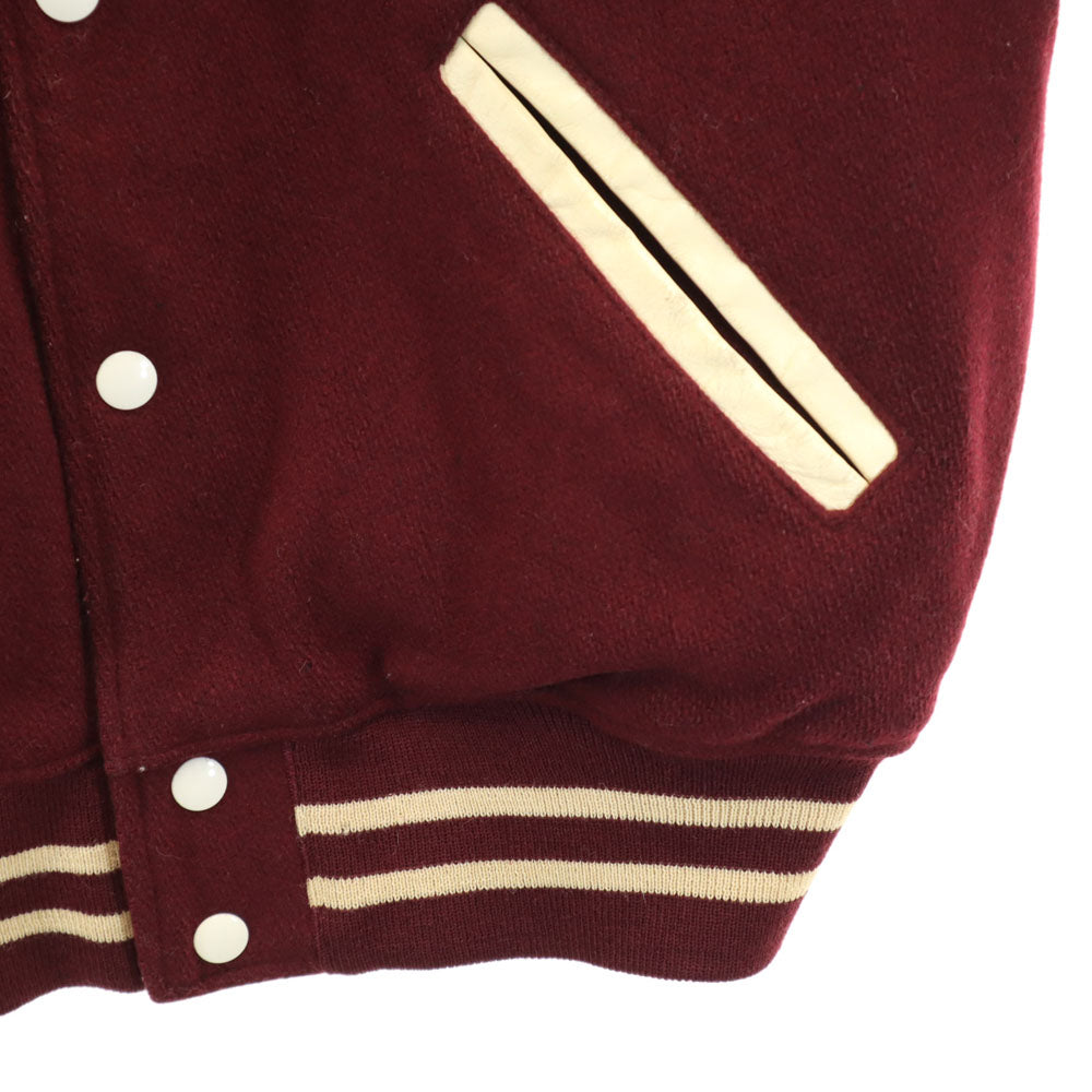 VINTAGE ヴィンテージ 60s 70s ヴィンテージ レザー切り替え ウール スタジャン ワインレッド チェーンステッチ メンズ