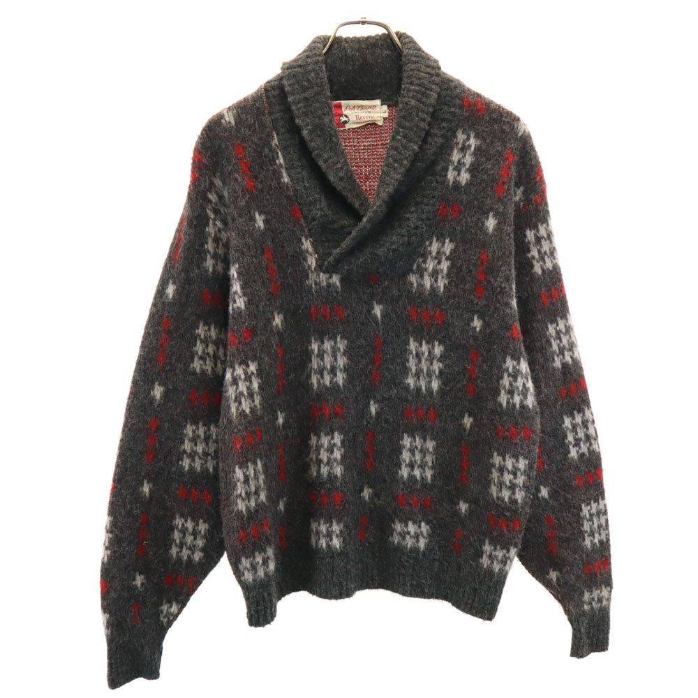 The Pat Boone Sweater by Revere 70s ヴィンテージ 総柄 長袖 ショールカラー セーター L チャコールグレー ニット メンズ
