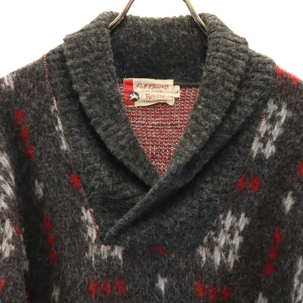The Pat Boone Sweater by Revere 70s ヴィンテージ 総柄 長袖 ショールカラー セーター L チャコールグレー ニット メンズ
