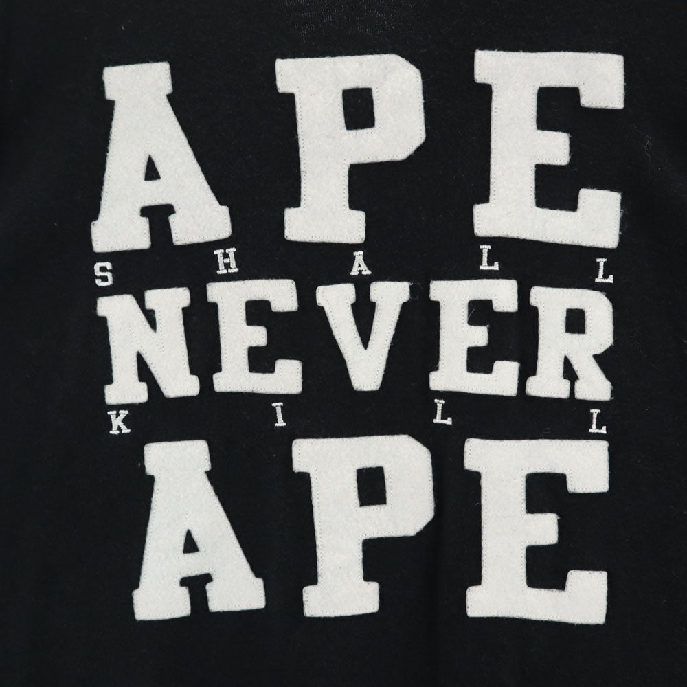 A BATHING APE アベイシングエイプ 日本製 バックプリント 長袖 ジップアップ トレーナー XL ブラック 裏起毛 メンズ