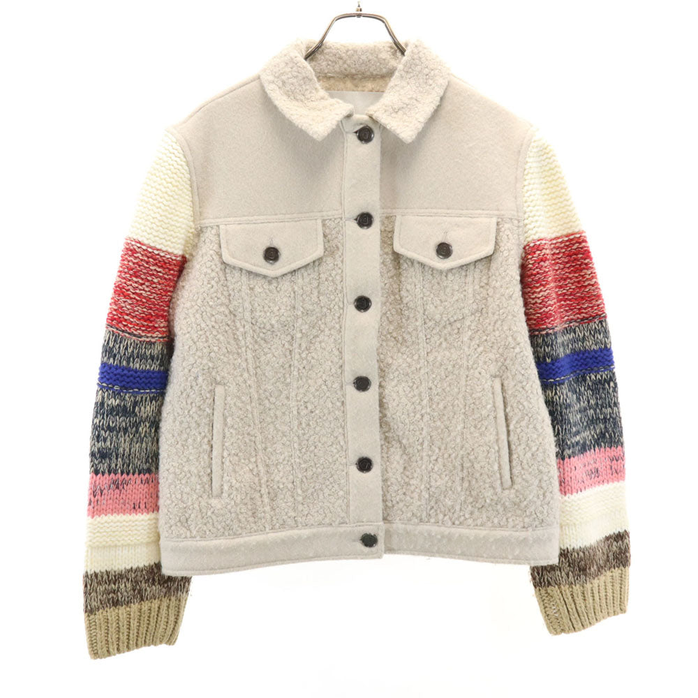 Desigual デシグアル ニット切替 トラッカー ジャケット XL グレージュ レディース