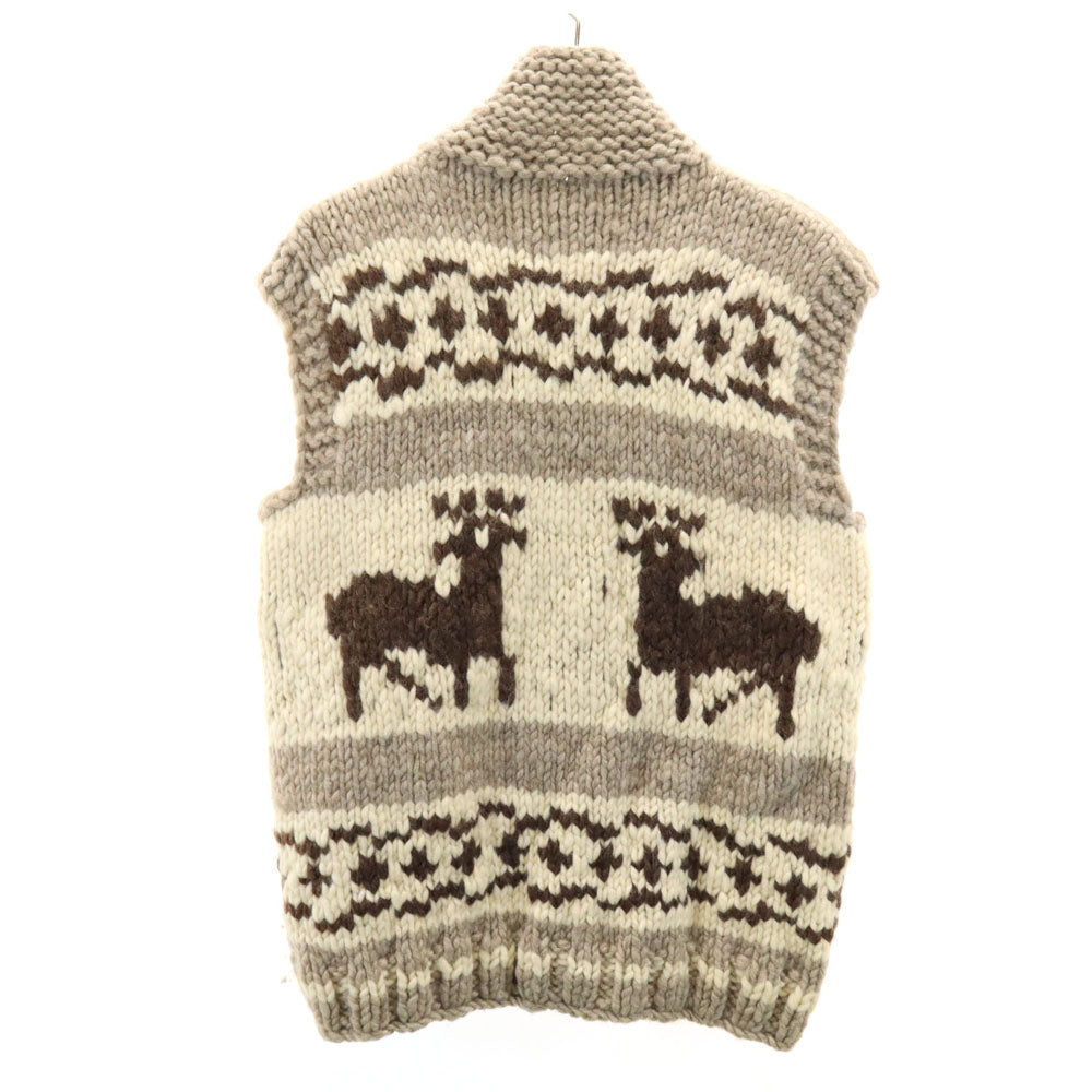 イントラカンエンタープライズ 90s カナダ製 オールド トナカイ柄 カウチン ベスト アイボリー ニット メンズ