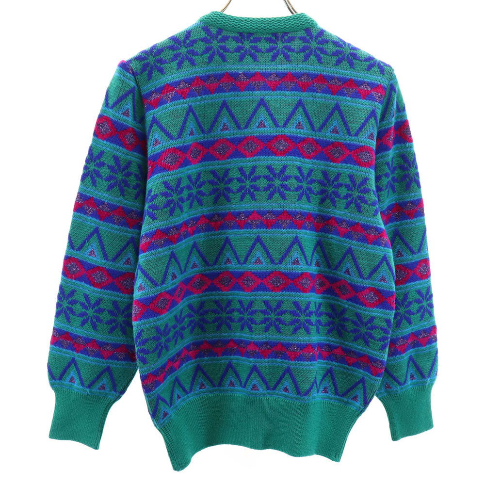 YVES SAINT LAURENT イヴサンローラン 90s オールド ノルディック柄 長袖 ニットカーディガン M グリーン系 レディース