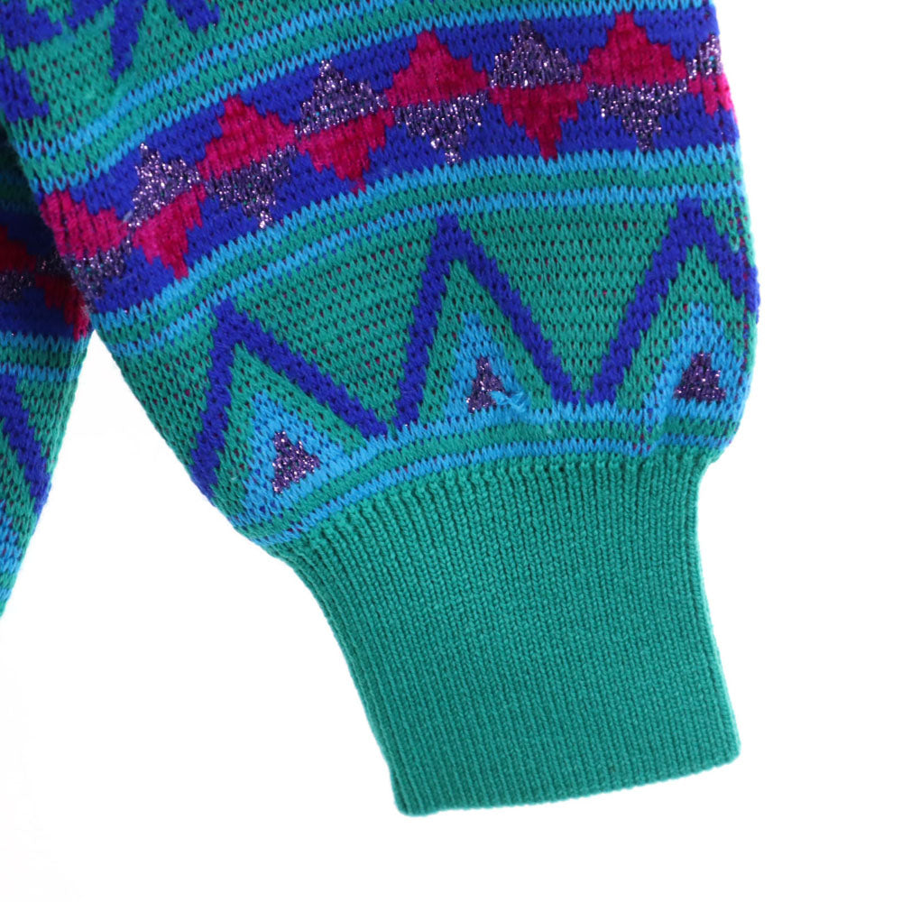 YVES SAINT LAURENT イヴサンローラン 90s オールド ノルディック柄 長袖 ニットカーディガン M グリーン系 レディース