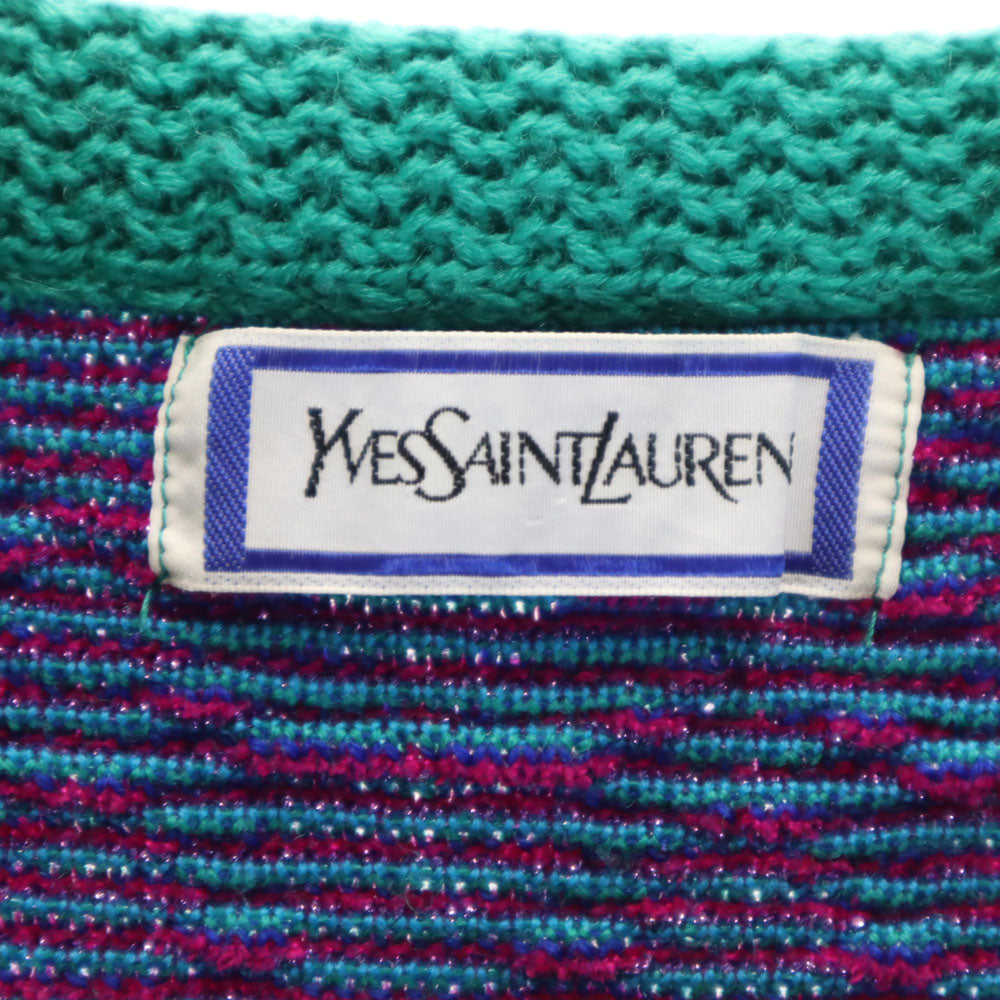 YVES SAINT LAURENT イヴサンローラン 90s オールド ノルディック柄 長袖 ニットカーディガン M グリーン系 レディース
