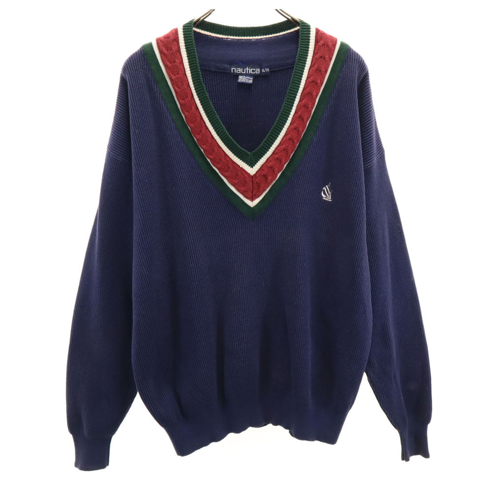 NAUTICA ノーティカ 90s オールド チルデン 長袖 Vネック セーター XL ネイビー ニット メンズ