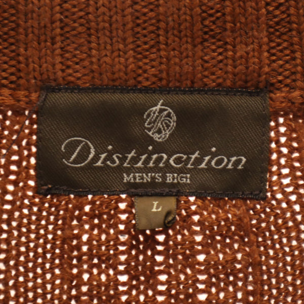 美品 ディストリクション メンズビギ 長袖 モックネック ニットカーディガン L ブラウン DISTINCTION MEN'S BIGI メンズ