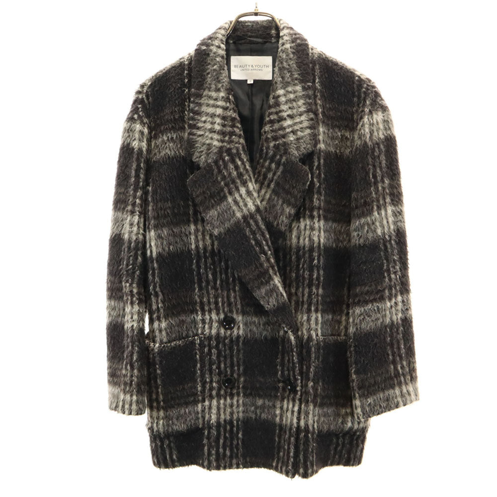 ビューティーアンドユースユナイテッドアローズ 日本製 チェック柄 ダブル テーラードジャケット S ブラック 他 BEAUTY&YOUTH UNITED ARROWS ブレザー レディース