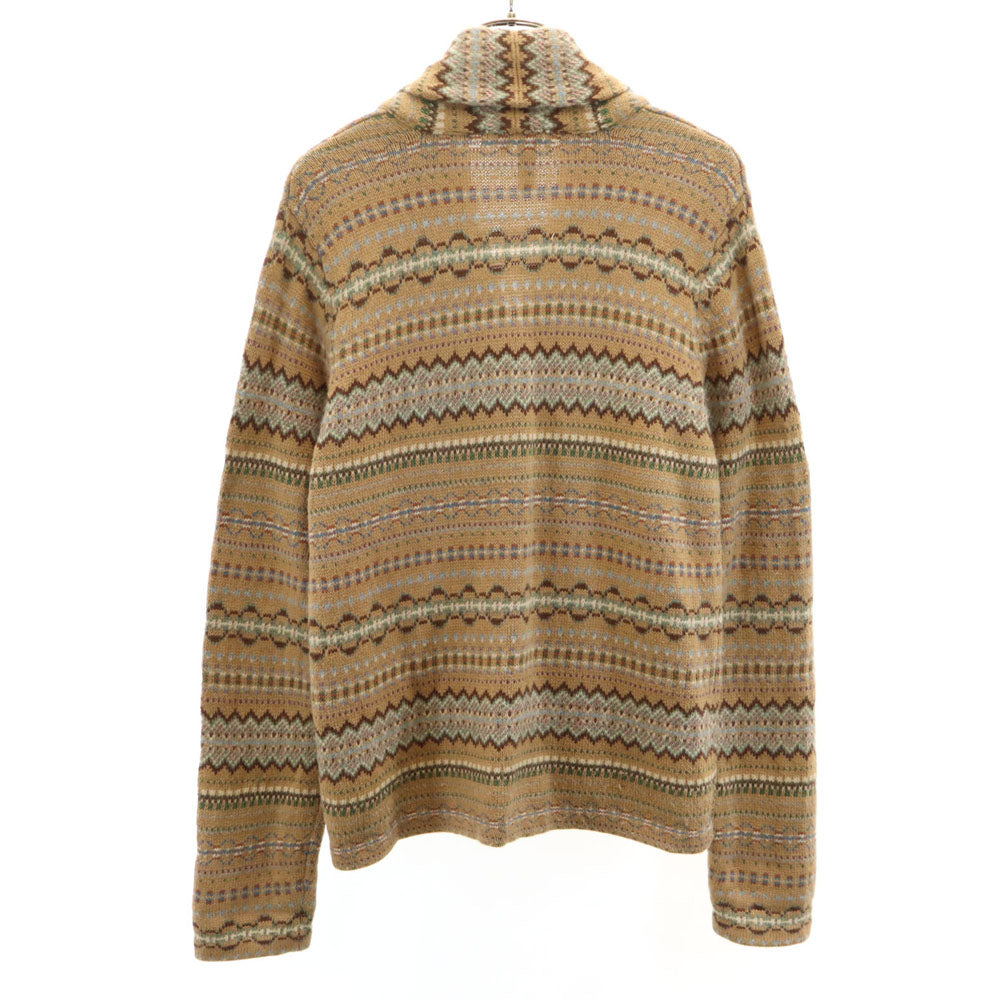 ローレンラルフローレン フェアアイル柄 長袖 ショールカラー ニットカーディガン L ブラウン LAUREN RALPH LAUREN レディース