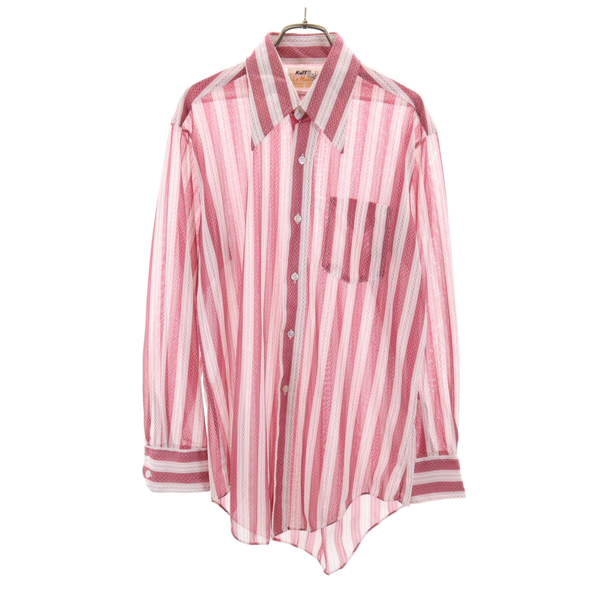 LE MANS 70s ヴィンテージ 衿芯 ストライプ柄 長袖 ボタンダウンシャツ 16-321/2 ピンク メンズ