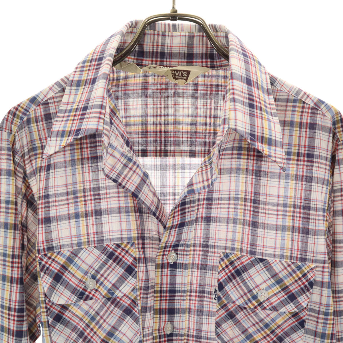 Levi's リーバイス 70s ヴィンテージビッグE 白タブ 衿芯 チェック柄 長袖 ボタンダウンシャツ M メンズ