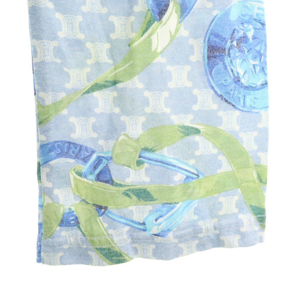 CELINE セリーヌ マカダム 長袖 Tシャツ L ブルー系 ロンT カットソー レディース