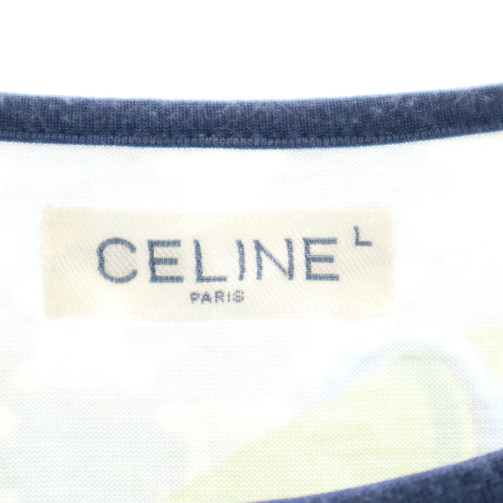 CELINE セリーヌ マカダム 長袖 Tシャツ L ブルー系 ロンT カットソー レディース