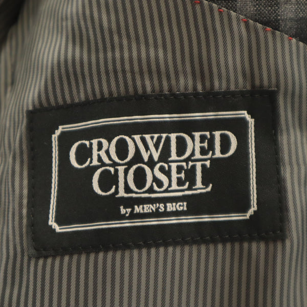 美品 クラウデッドクローゼット メンズビギ チェック柄 テーラードジャケット 2 グレー CROWDED CLOSET MEN'S BIGI ブレザー メンズ