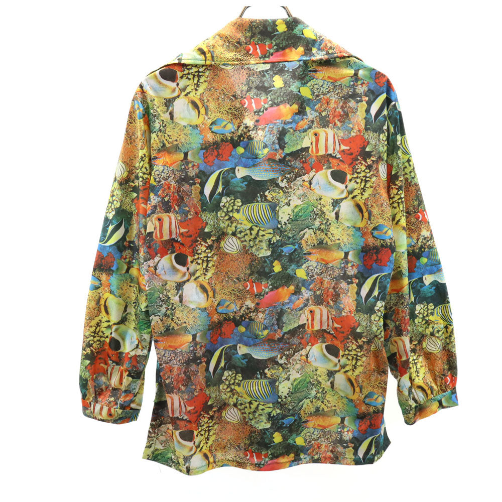 VINTAGE ヴィンテージ 70s 転写 フィッシュ柄 長袖 スキッパーカラー シャツ メンズ