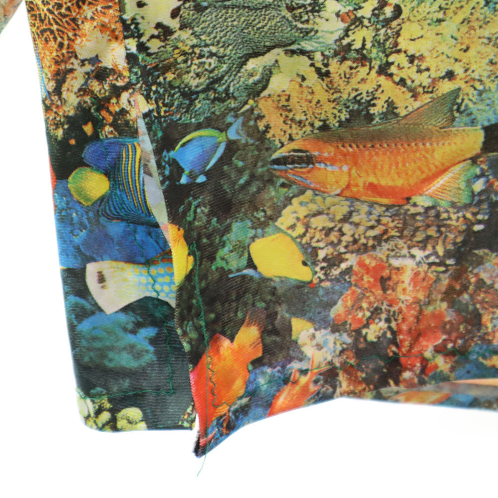 VINTAGE ヴィンテージ 70s 転写 フィッシュ柄 長袖 スキッパーカラー シャツ メンズ