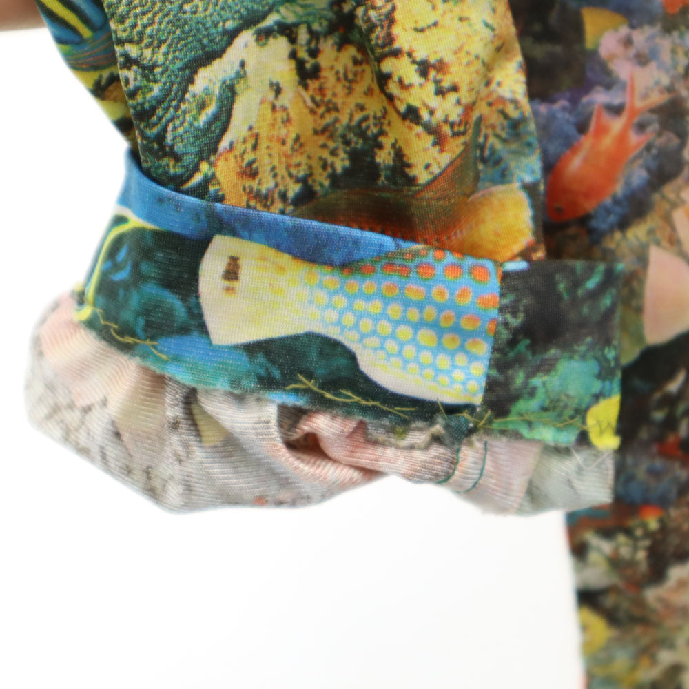 VINTAGE ヴィンテージ 70s 転写 フィッシュ柄 長袖 スキッパーカラー シャツ メンズ