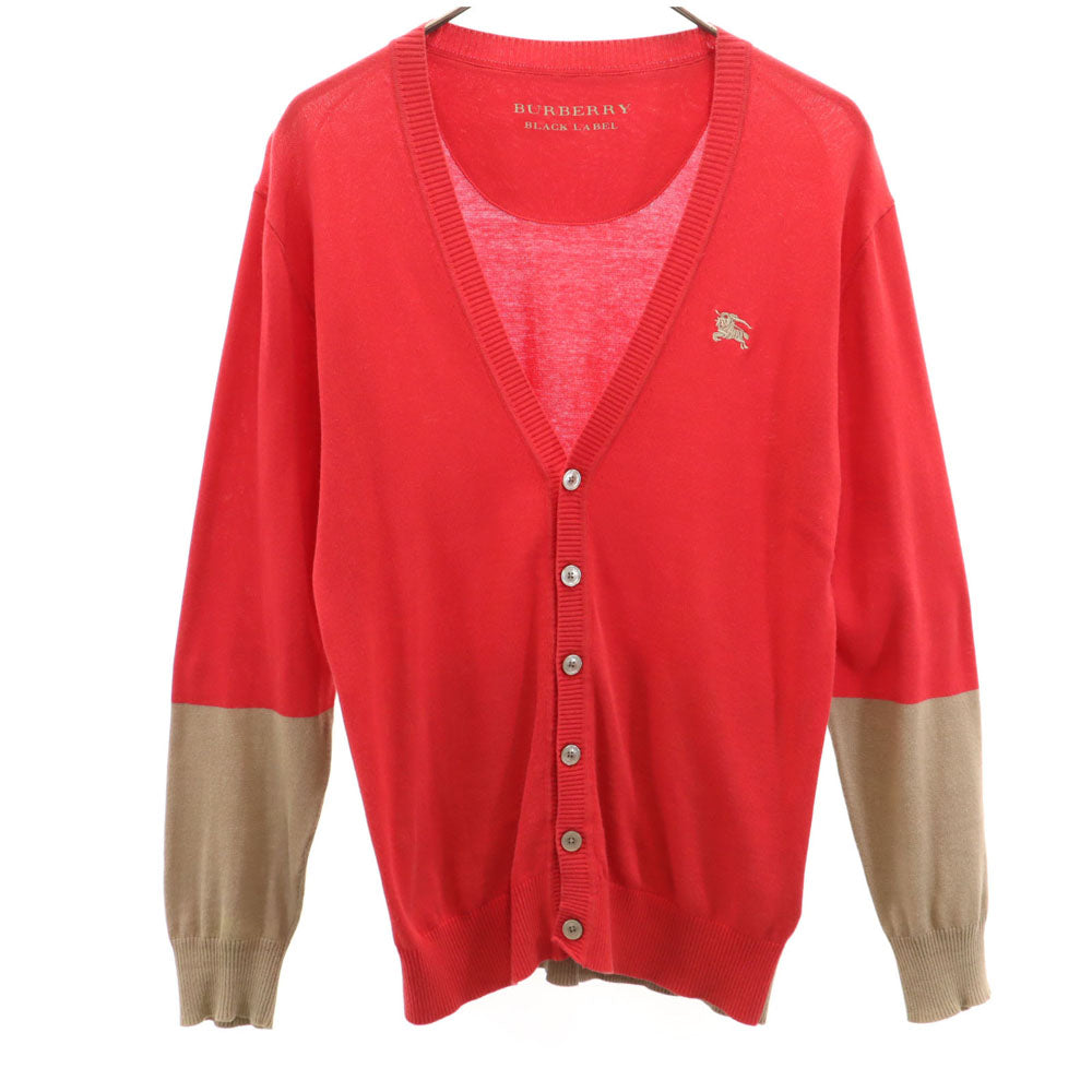 BURBERRY BLACK LABEL バーバリーブラックレーベル 三陽商会 長袖 Vネック カーディガン 2 レッド メンズ