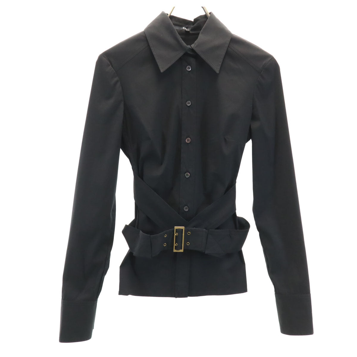 GUCCI グッチ イタリア製 長袖 ベルト付き シャツ 38 ブラック レディース