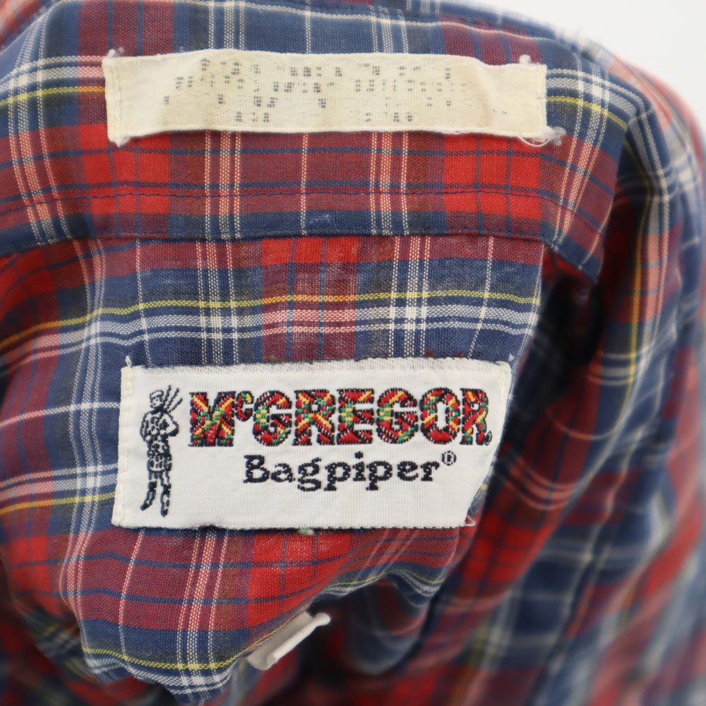 McGregor マクレガー 90s オールド 衿芯 チェック柄 長袖 ボタンダウンシャツ L レッド×ブルー メンズ