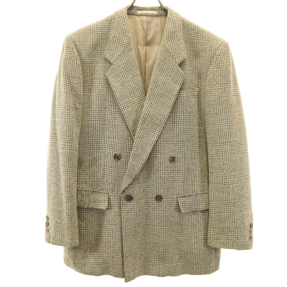 LANVIN ランバン 70s 80s ヴィンテージ ウールブレンド チェック柄 テーラードジャケット R50-46 ベージュ系 メンズ