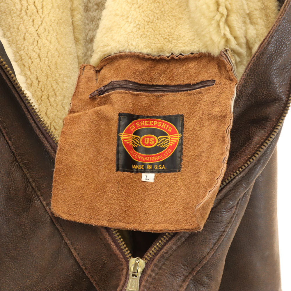 インターナショナル USA製 B-3タイプ シープスキン ムートンジャケット L ブラウン メンズ