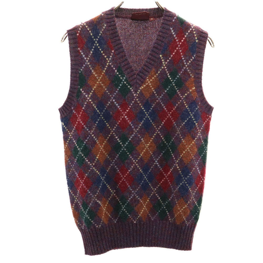 チャップスラルフローレン 70s ヴィンテージ シェットランドウール アーガイル柄 Vネック ニットベスト S パープル系 CHAPS RALPH LAUREN メンズ