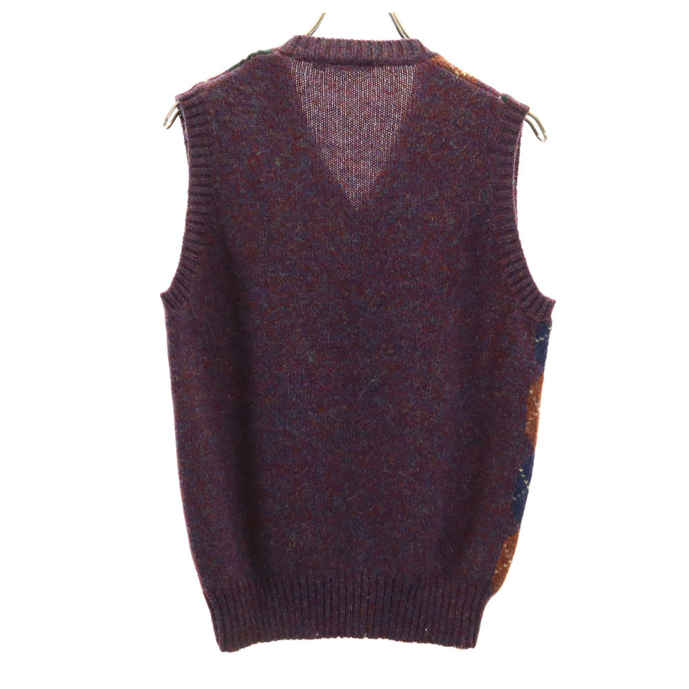 チャップスラルフローレン 70s ヴィンテージ シェットランドウール アーガイル柄 Vネック ニットベスト S パープル系 CHAPS RALPH LAUREN メンズ