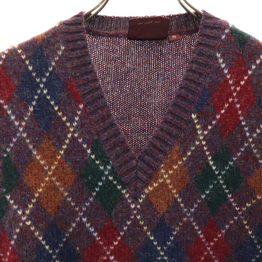 チャップスラルフローレン 70s ヴィンテージ シェットランドウール アーガイル柄 Vネック ニットベスト S パープル系 CHAPS RALPH LAUREN メンズ