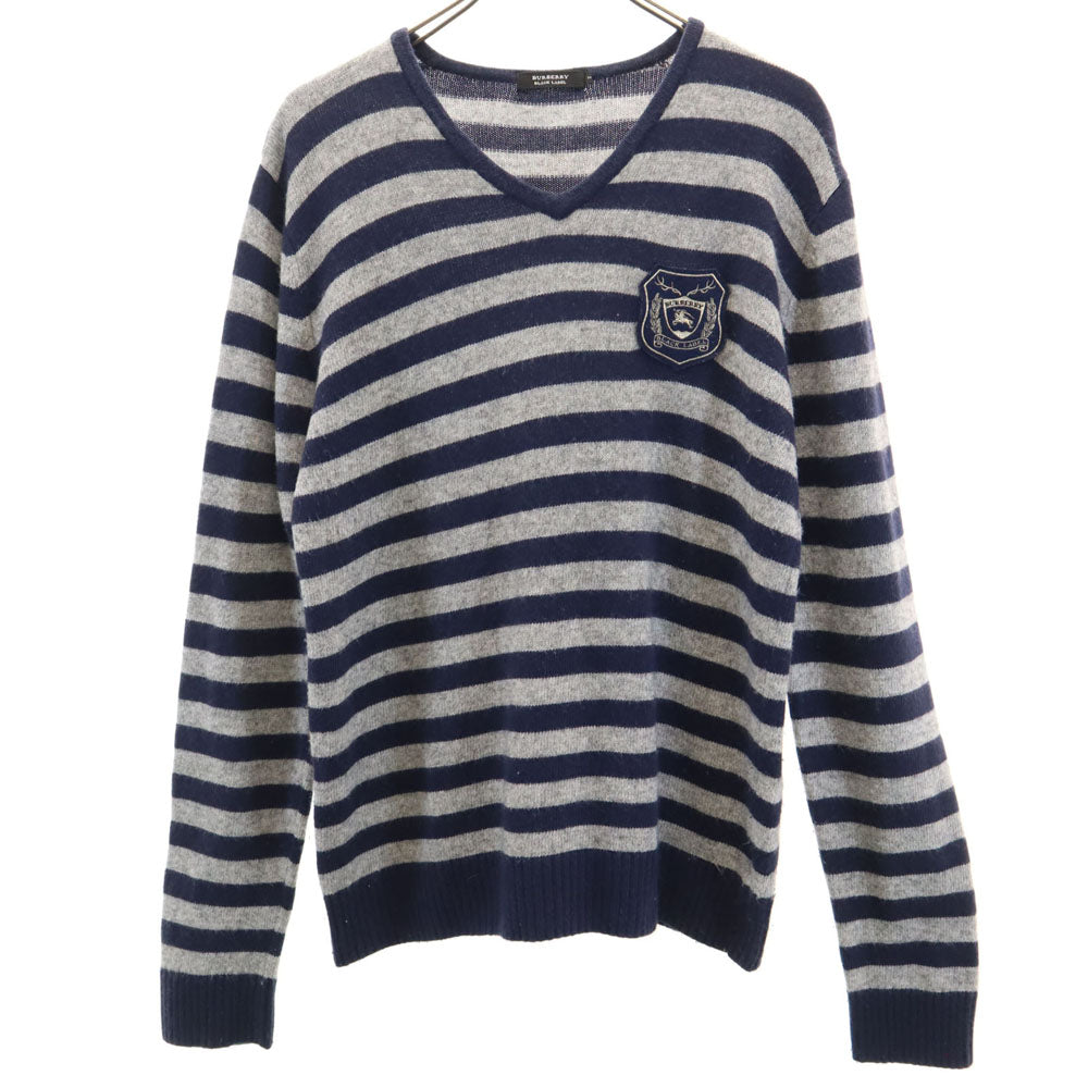 BURBERRY BLACK LABEL バーバリーブラックレーベル 三陽商会 ボーダー柄 長袖 ウールブレンド セーター 2 グレー／ネイビー ニット メンズ
