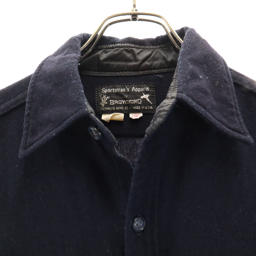 BROWNING 80s 70s ウールブレンド ヴィンテージ 長袖 シャツ M ネイビー メンズ