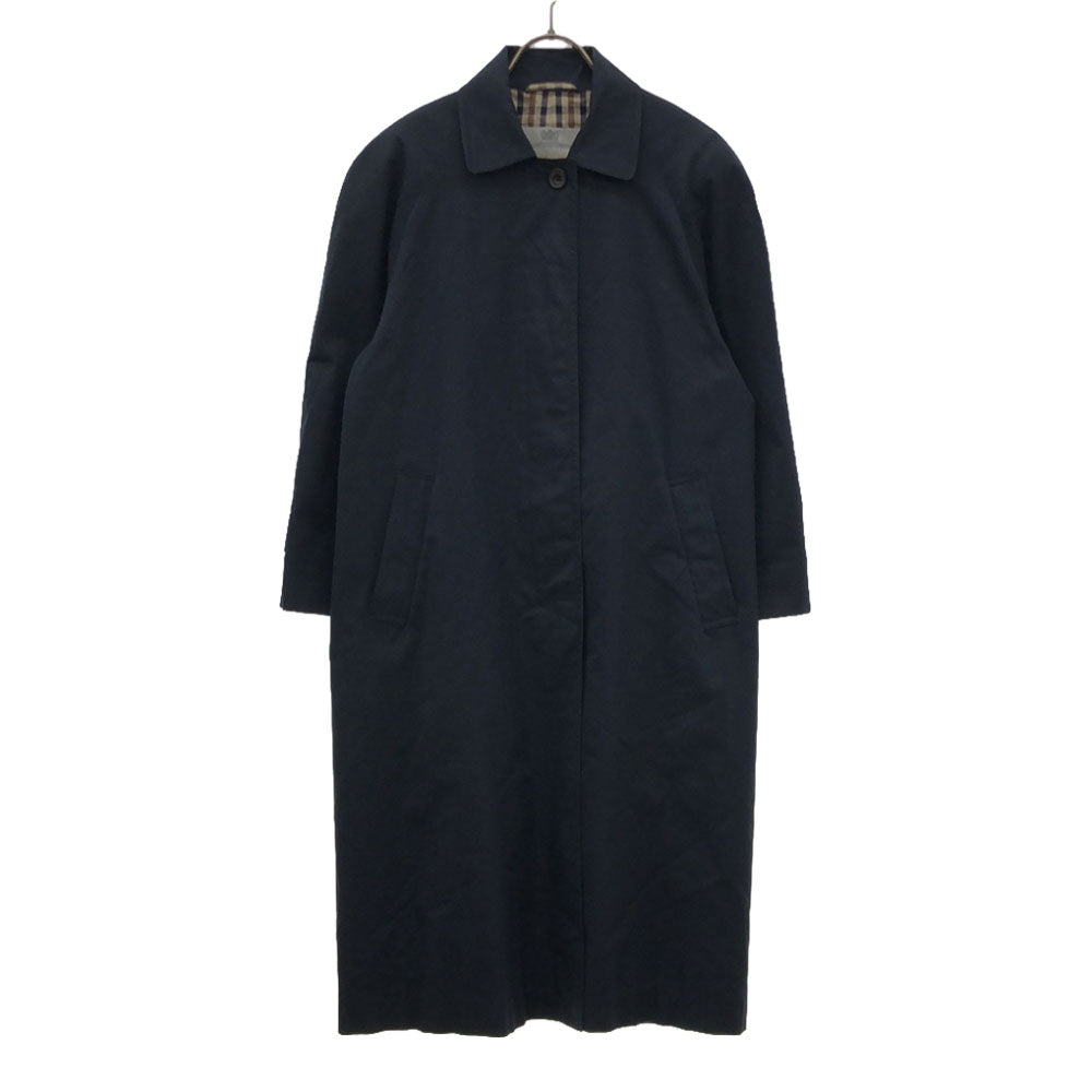 Aquascutum アクアスキュータム 80s イングランド製 ヴィンテージ 半袖 ステンカラーコート 45 ネイビー系 裏地付き レディース