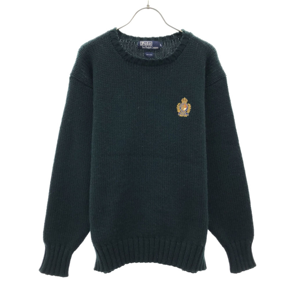 POLO RALPH LAUREN ポロラルフローレン 90s ウール オールド ロゴ刺繍 長袖 セーター L ダークグリーン ニット メンズ