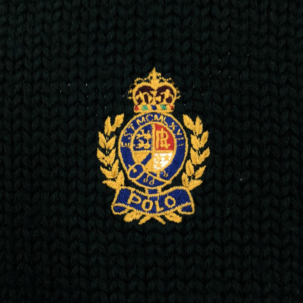 POLO RALPH LAUREN ポロラルフローレン 90s ウール オールド ロゴ刺繍 長袖 セーター L ダークグリーン ニット メンズ