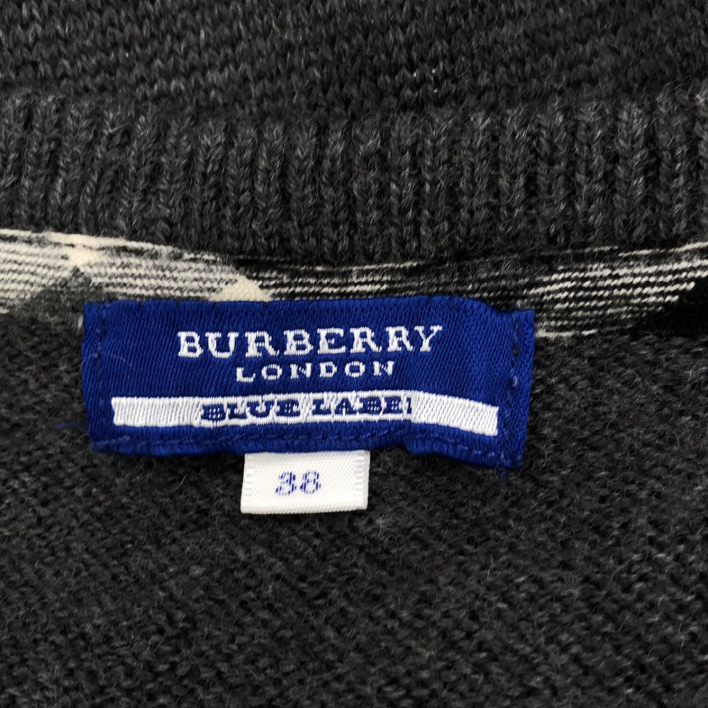 バーバリーブルーレーベル 三陽商会 ウール 長袖 ニット 膝丈ワンピース 38 グレー BURBERRY BLUE LABEL レディース